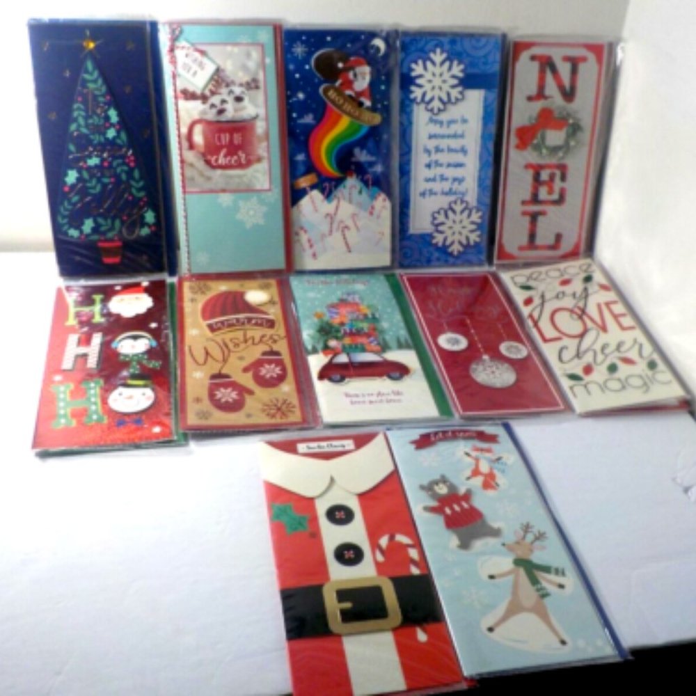 Christmas Lot of 12 Holiday Greeting Cards, Santa NOEL Penguin Tree Snowflake